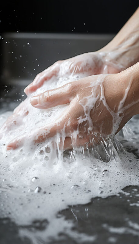 hình ảnh rửa tay với xà phòng và lau tay bằng khăn sạch Green Garden Soap